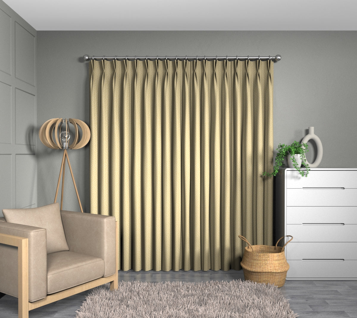 Spotty Ochre Double Pleat Curtain