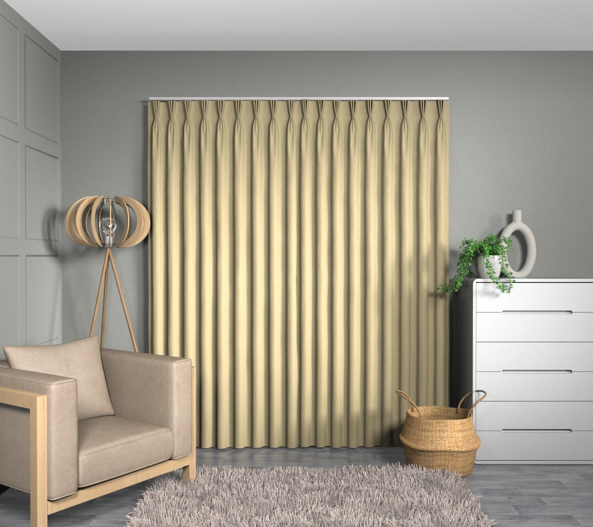 Spotty Ochre Triple Pleat Curtain