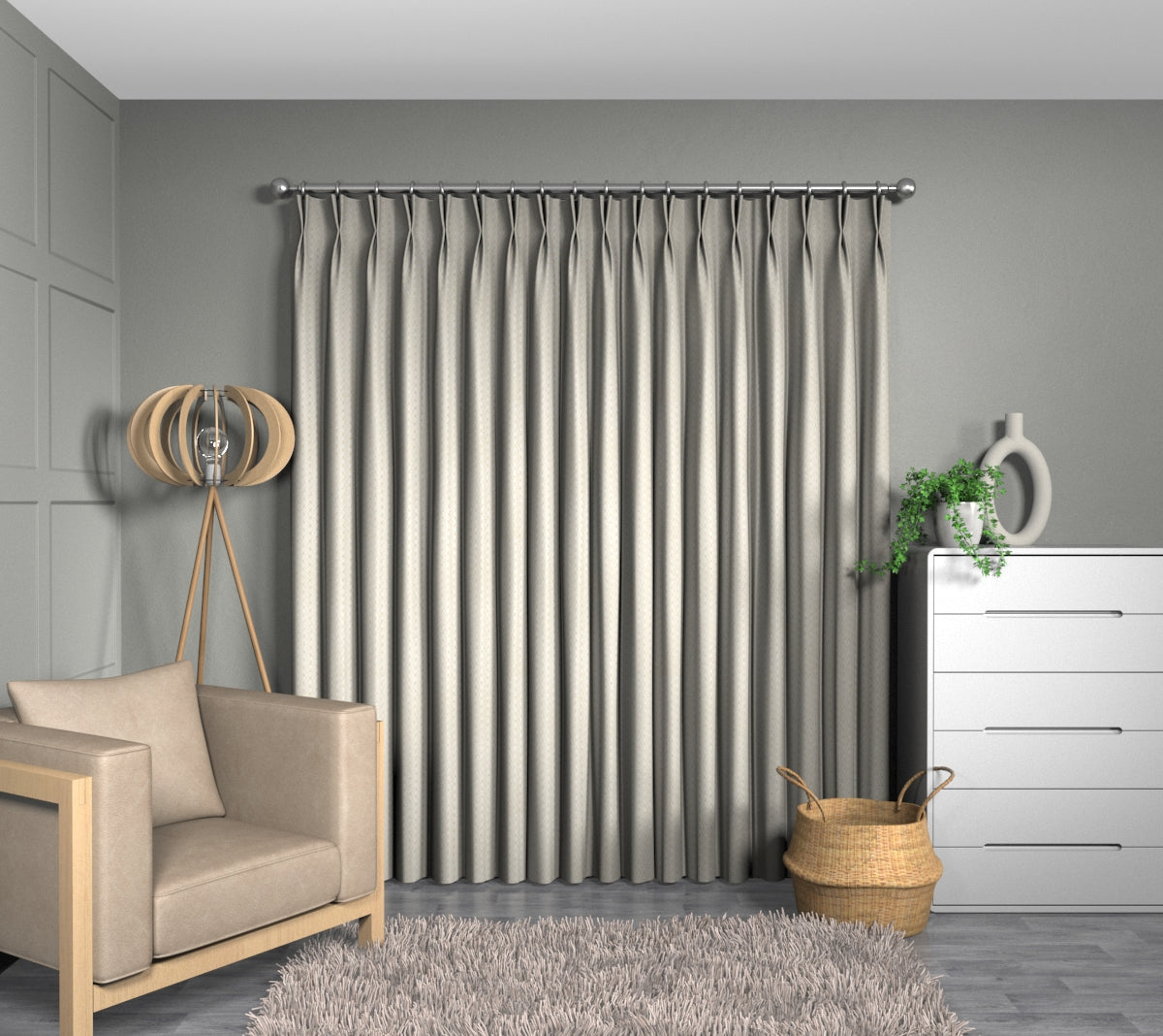Tallis Ivory Double Pleat Curtain