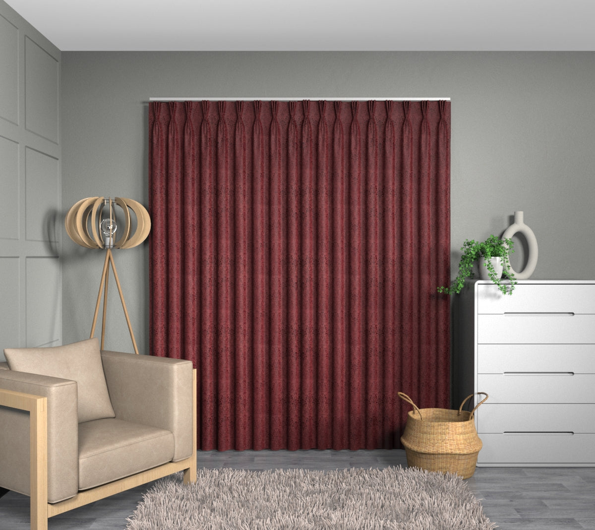 Tiverton Carmine Triple Pleat Curtain