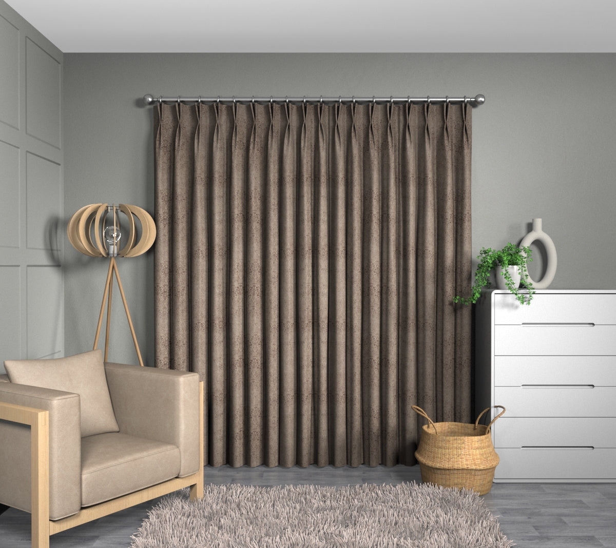Tiverton Mink Double Pleat Curtain