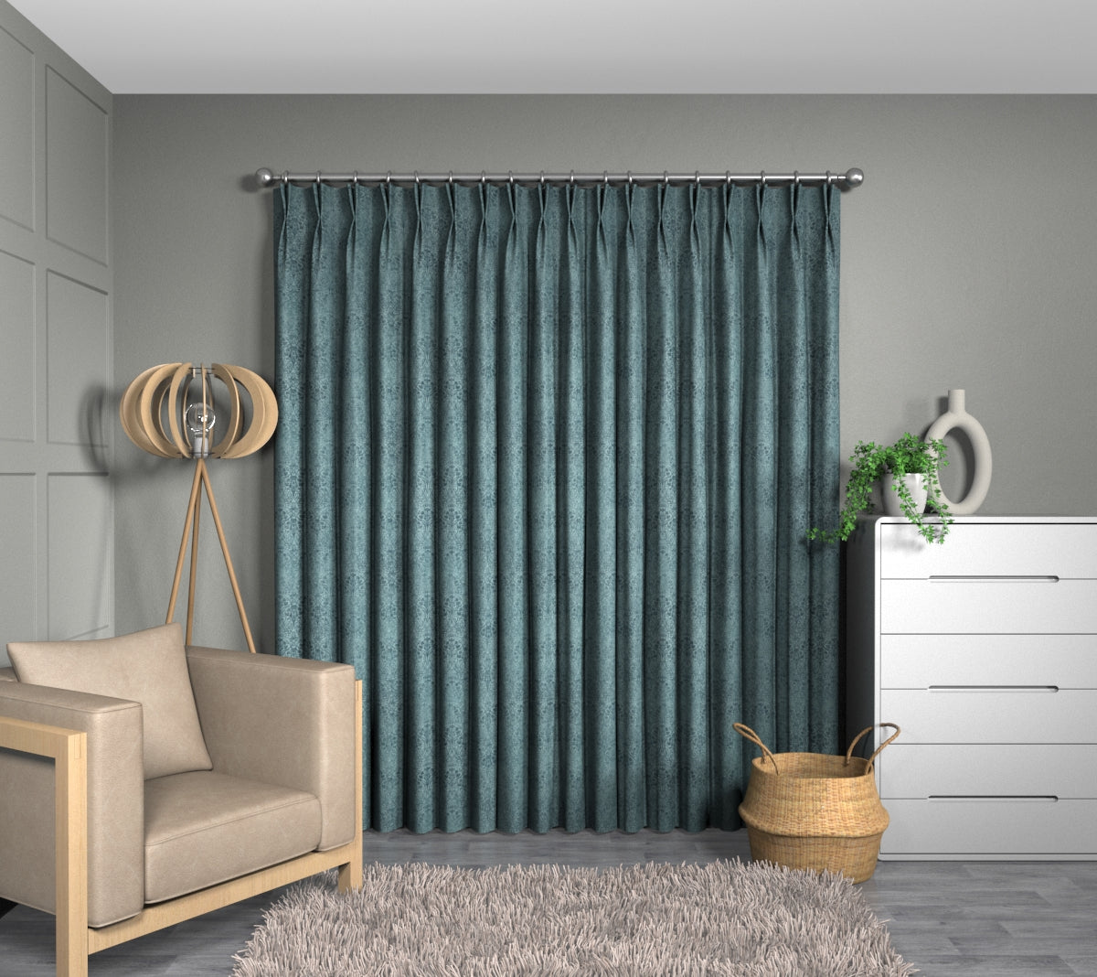 Tiverton Verdigris Double Pleat Curtain