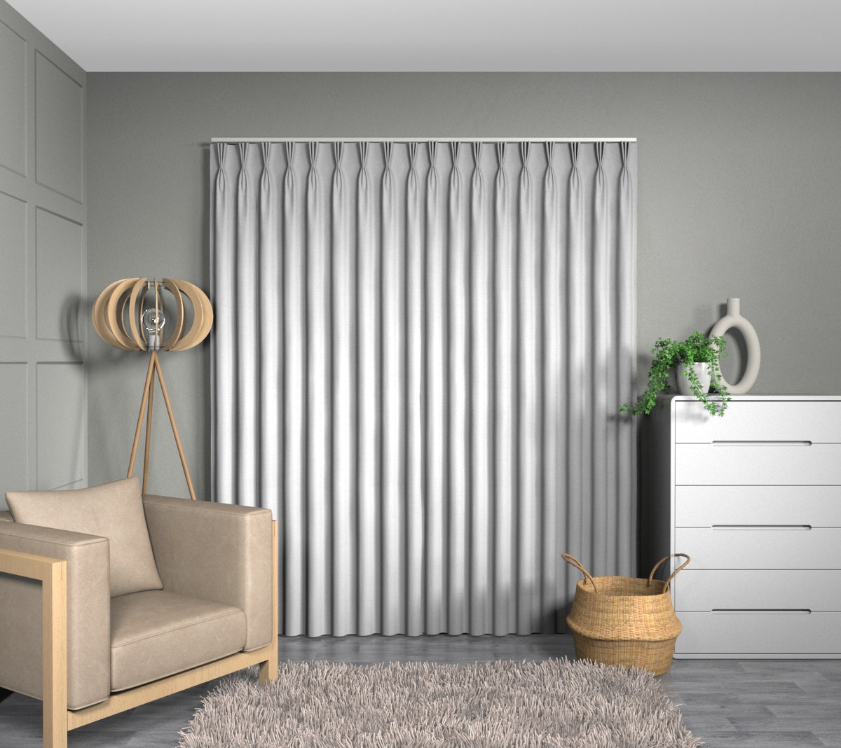 Vive Bright White Triple Pleat Curtain