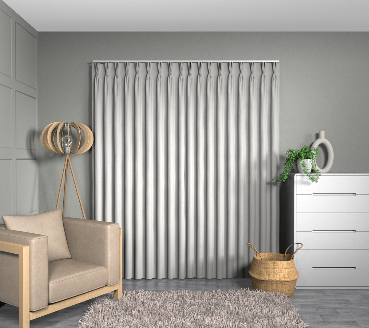 Vive Oyster Triple Pleat Curtain