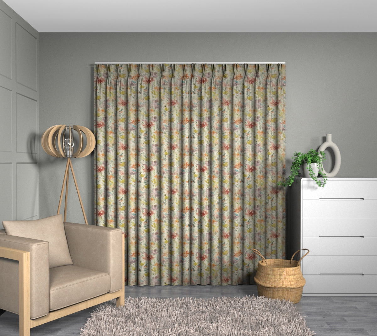 Water Meadow Clementine Triple Pleat Curtain
