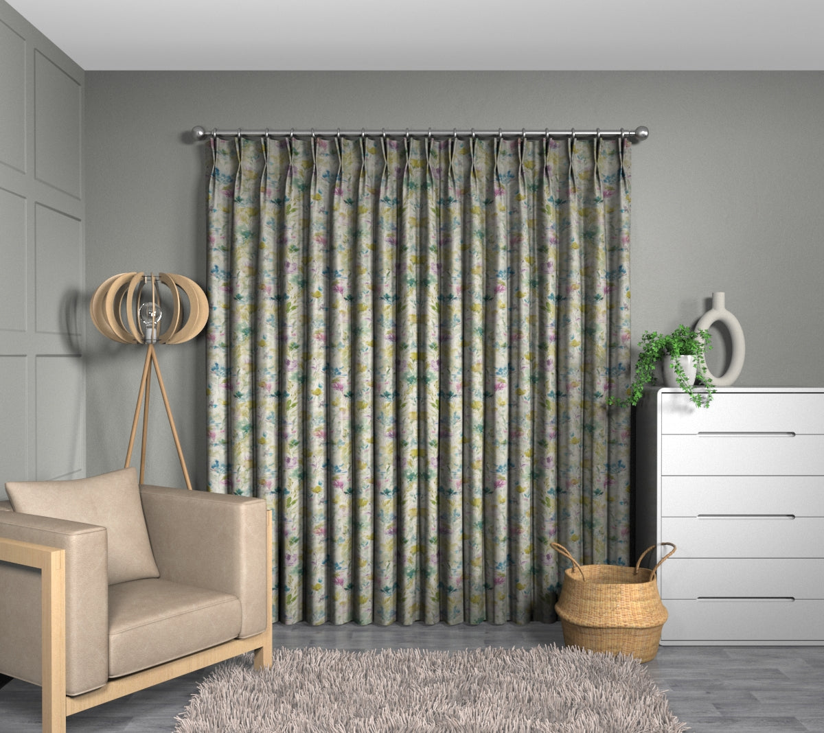Water Meadow Jade Double Pleat Curtain