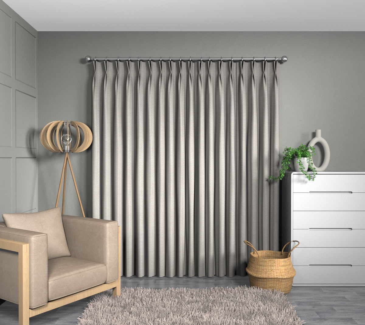 Woodcote Stone Double Pleat Curtain