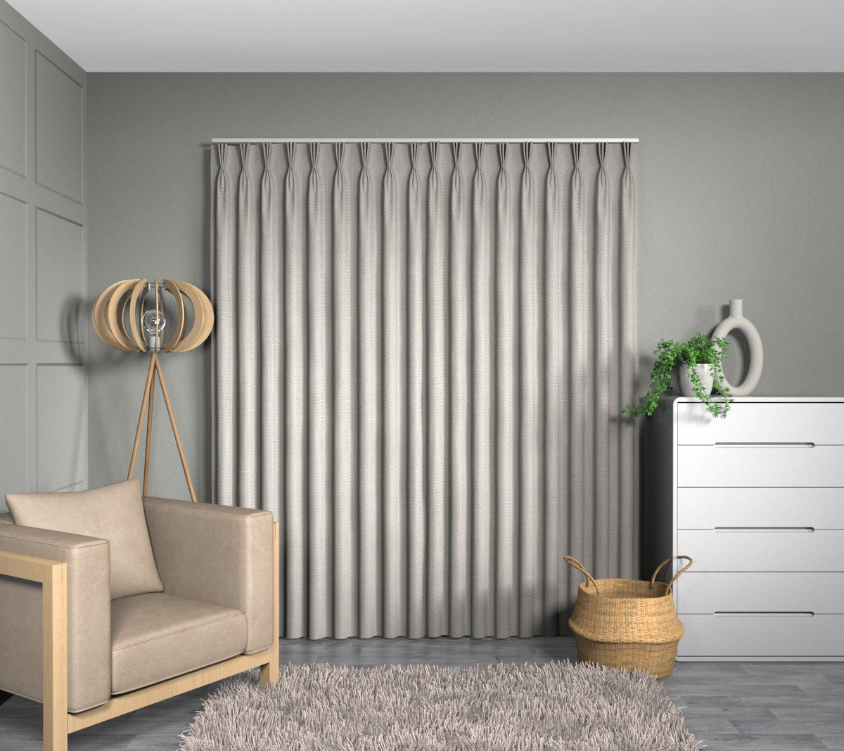 Woodcote Stone Triple Pleat Curtain