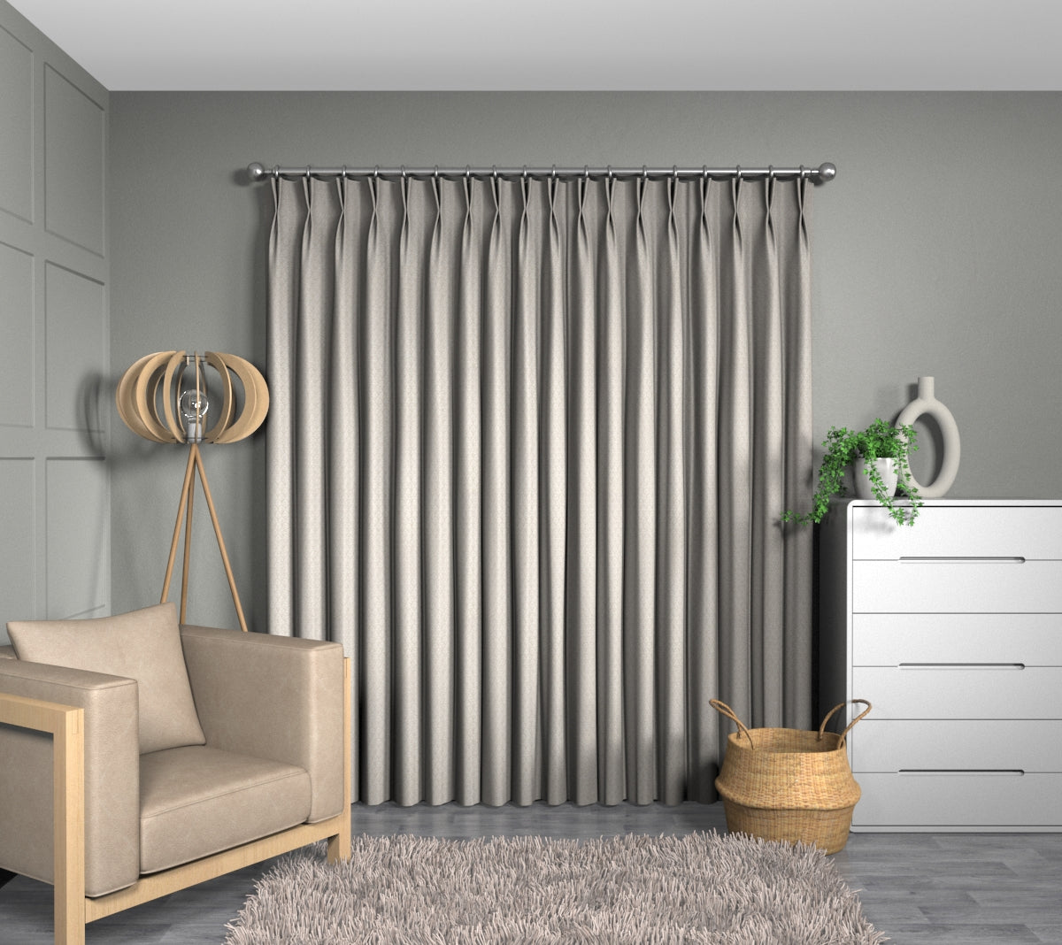 Wyre Putty Double Pleat Curtain