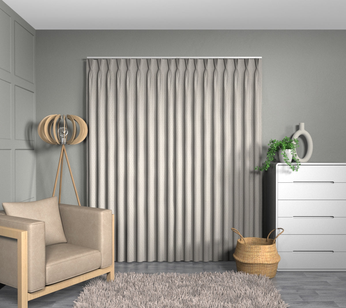 Wyre Putty Triple Pleat Curtain