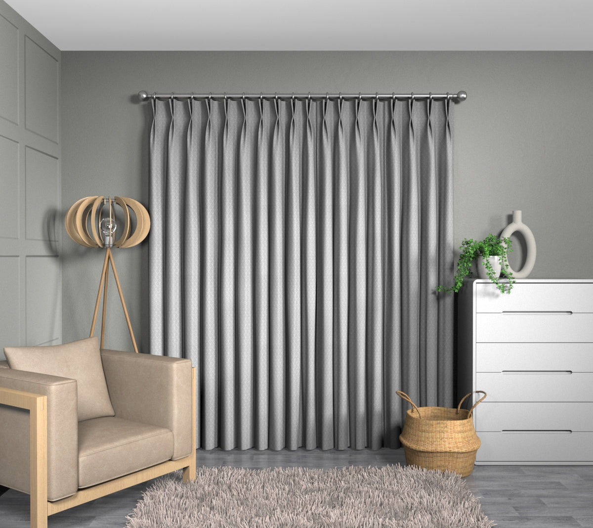 Wyre Silver Double Pleat Curtain
