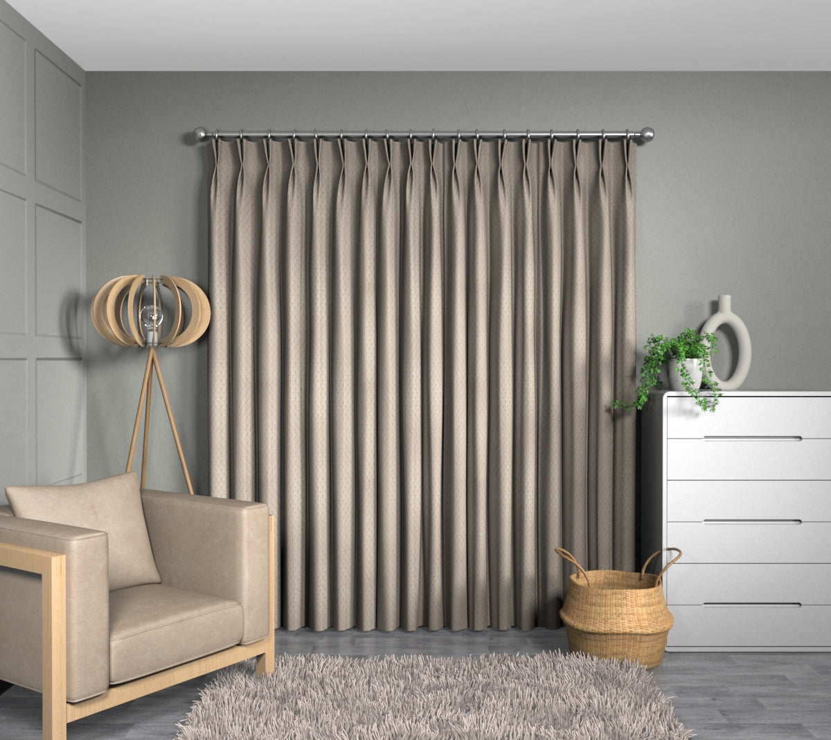 Wyre Stone Double Pleat Curtain