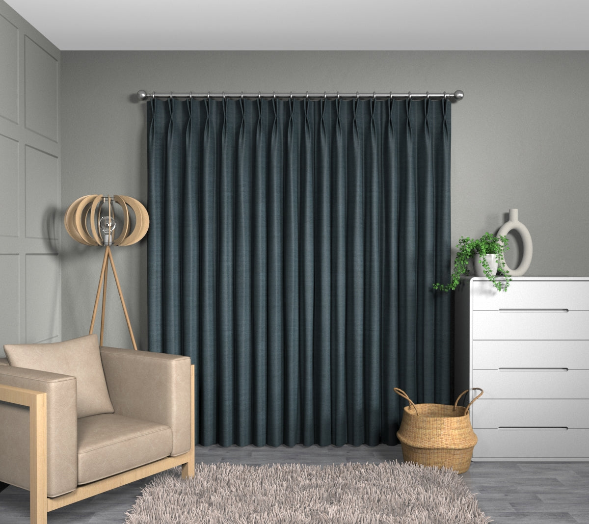Zoya Blue Double Pleat Curtain