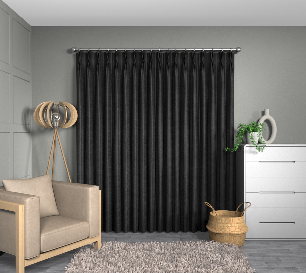 Zoya Ebony Double Pleat Curtain