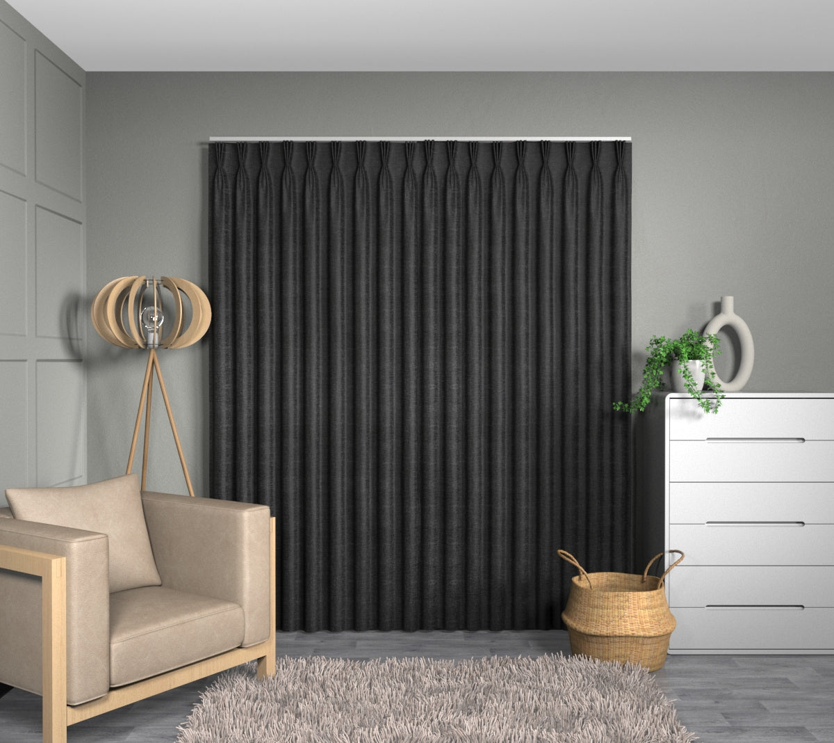 Zoya Ebony Triple Pleat Curtain