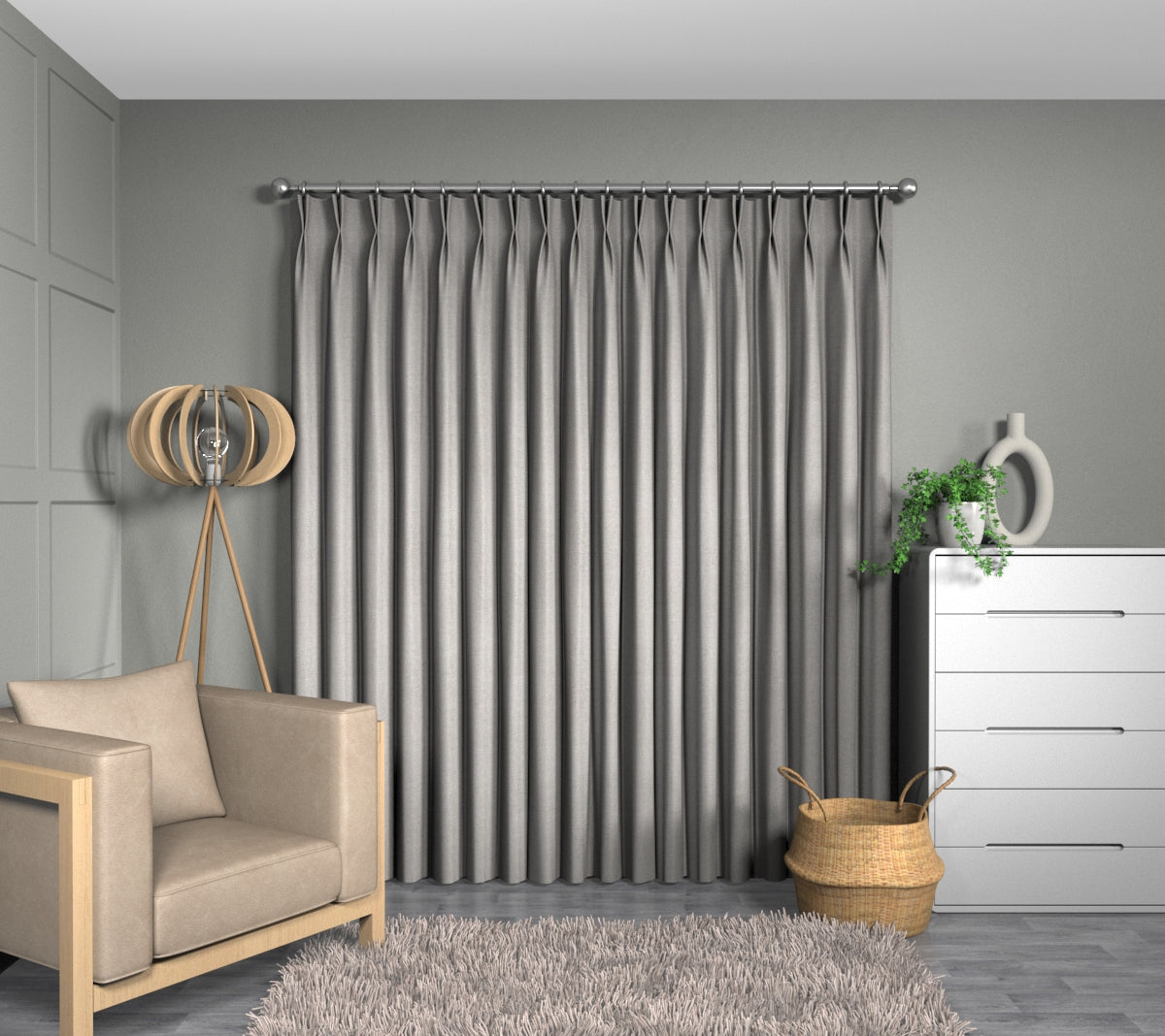 Zoya Grey Double Pleat Curtain