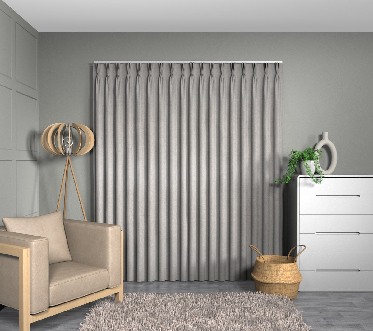 Zoya Grey Triple Pleat Curtain