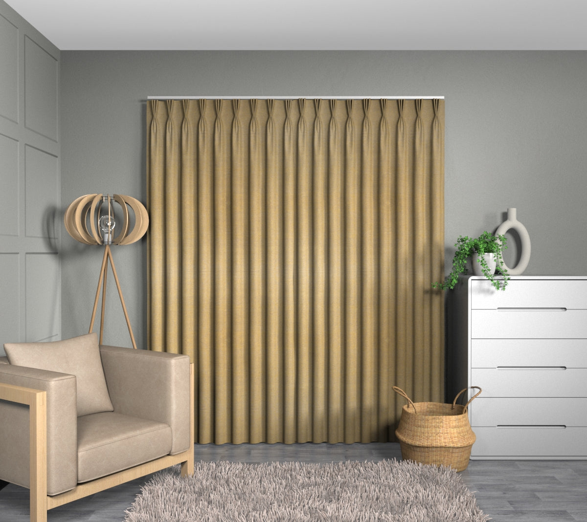 Zoya Yellow Triple Pleat Curtain