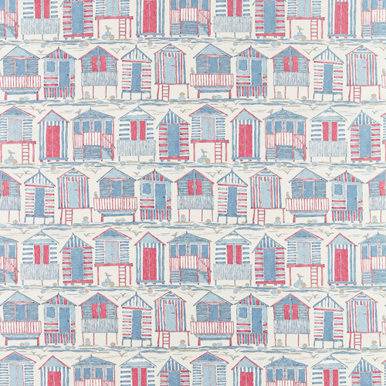 A small swatch showing a sample of the fabric with name 'Beach Huts Nautical'